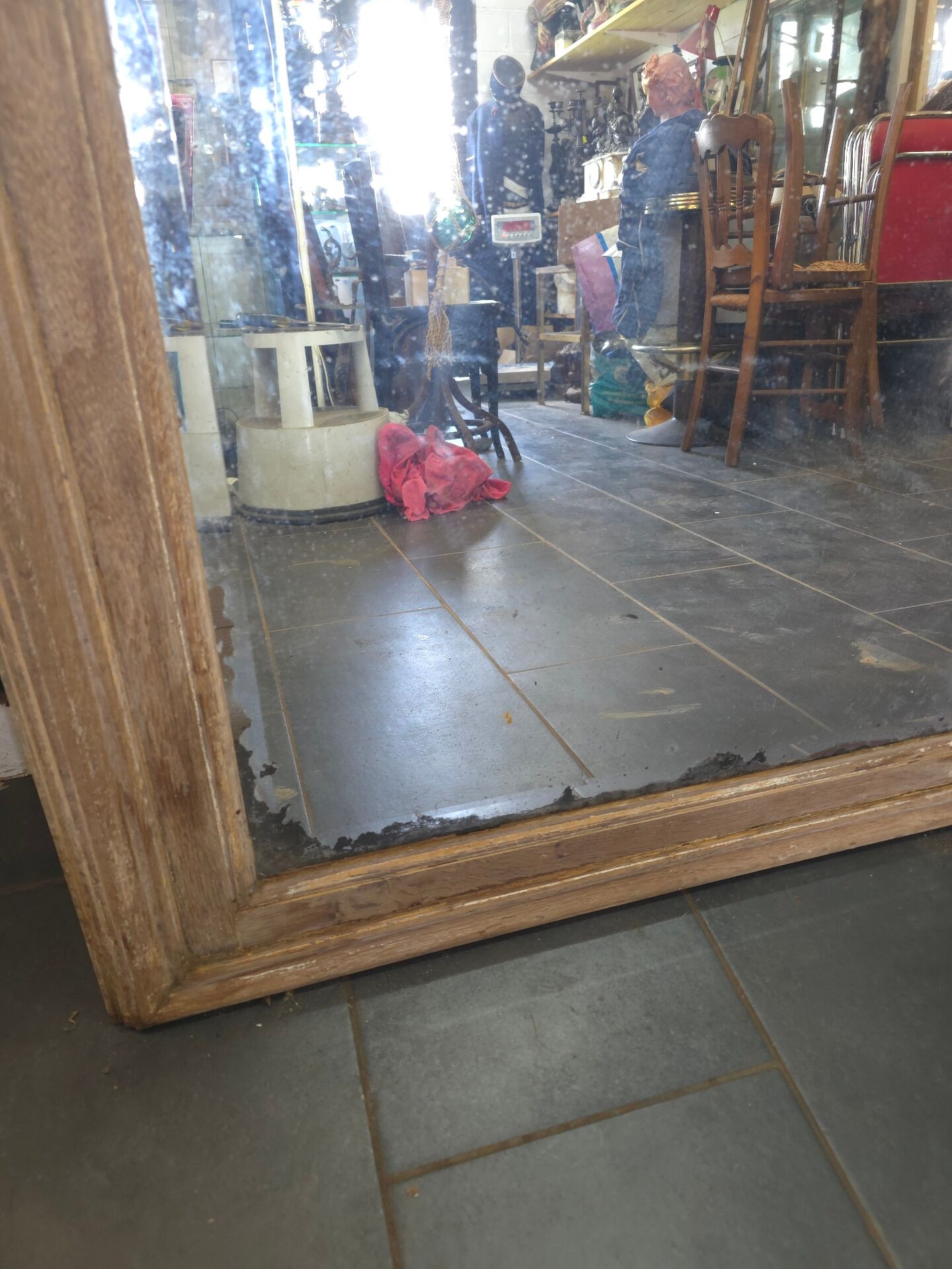 Large bevelled floor mirror in oak