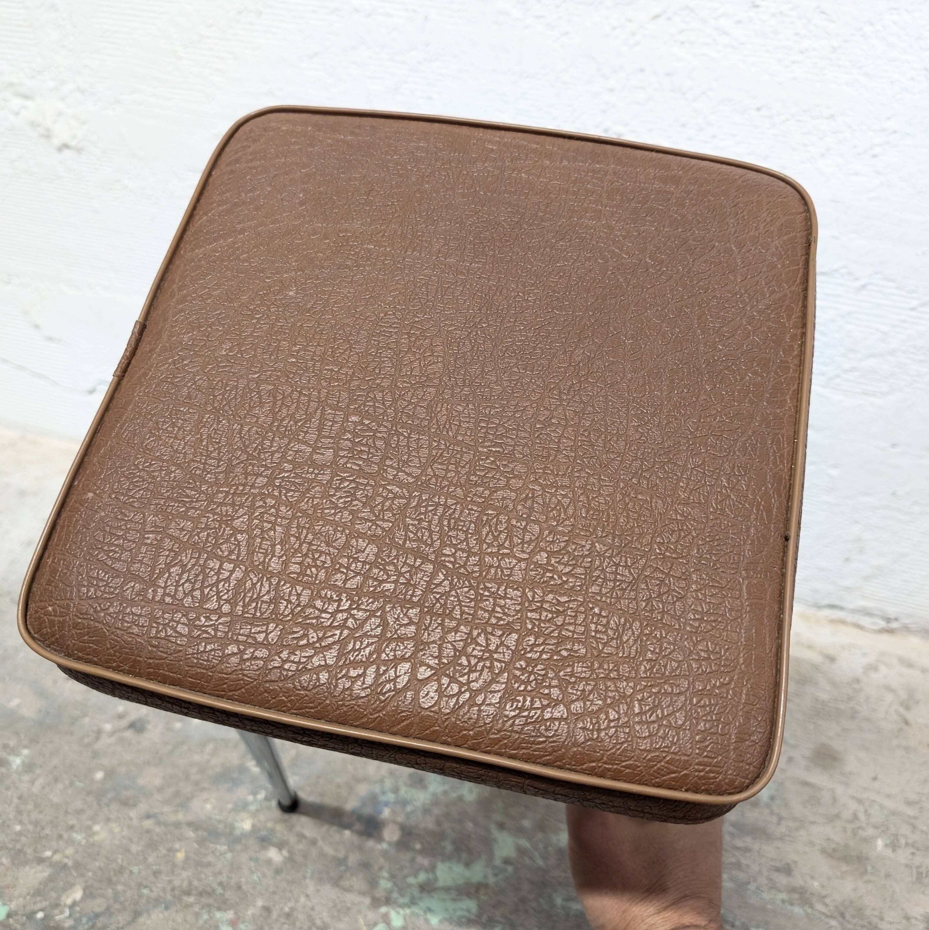 Vintage stool with leatherette seat