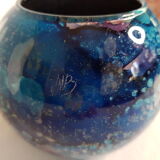 Set of two hand lacquered glass ball vases signed "Laque Line" and "Jean-Noel Bouillet"