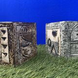 Pair of Troika Cornwall English ceramic cube vases by Linda Hazel and Avril Bennet, 1970
