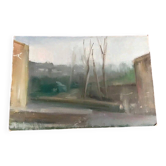 Peinture à l'huile sur carton toilé, vue de Florence, première moitié du XXe siècle