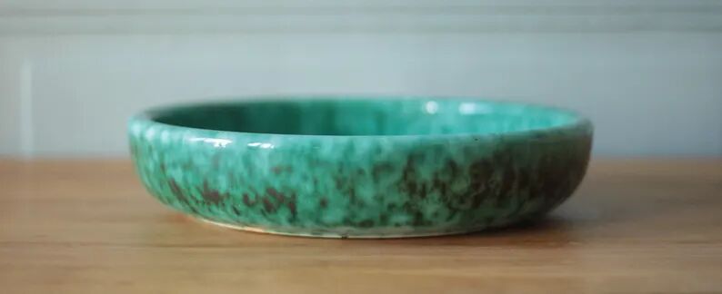 Ceramic dish Elchinger and sons, large round green dish, vintage catch-all, table art, interior decoration