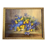 Old painting, still life with flowers, signed Marie Piat (1880-1977)