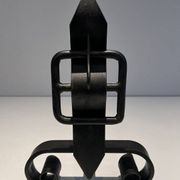 Pair of Wrought Iron Andirons with Obelisk and Belt Motifs
