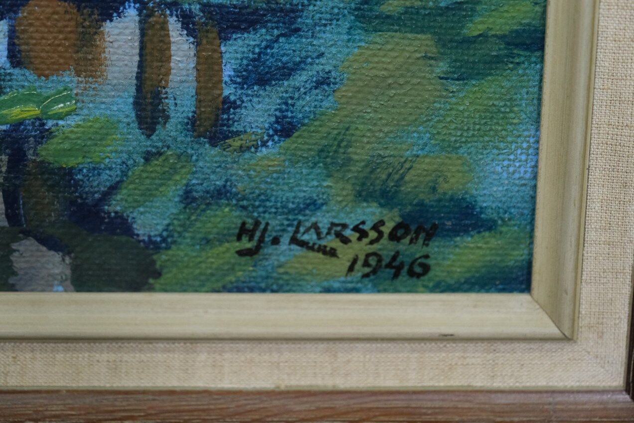 Swedish modern painting, 1946, oil on panel, framed, Hjamar Larsson