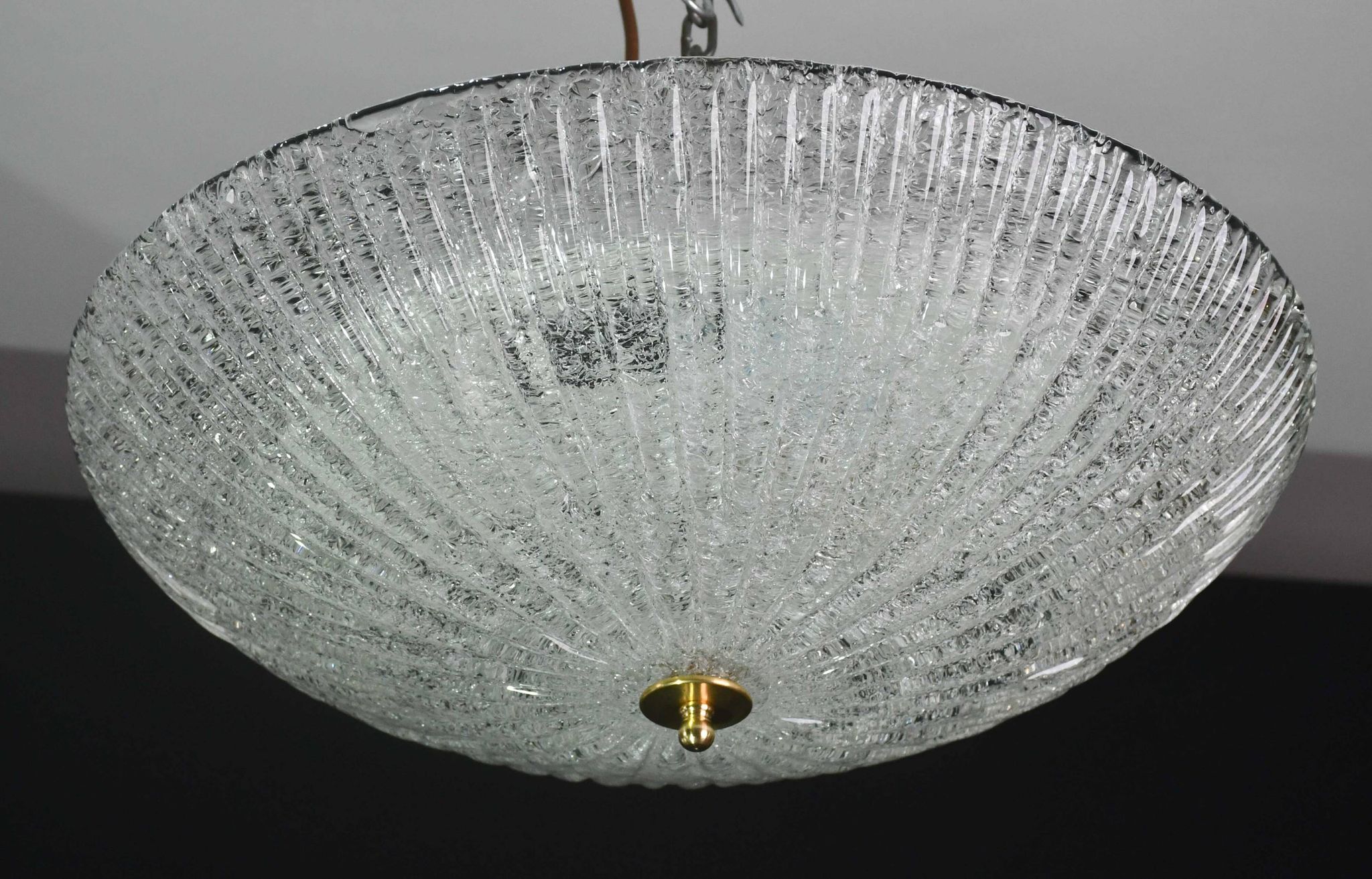 Vintage Italian Transparent Murano Glass Flush Mount Light