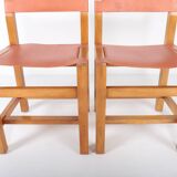 Set of 6 chairs in elm and leather Maison Regain edition