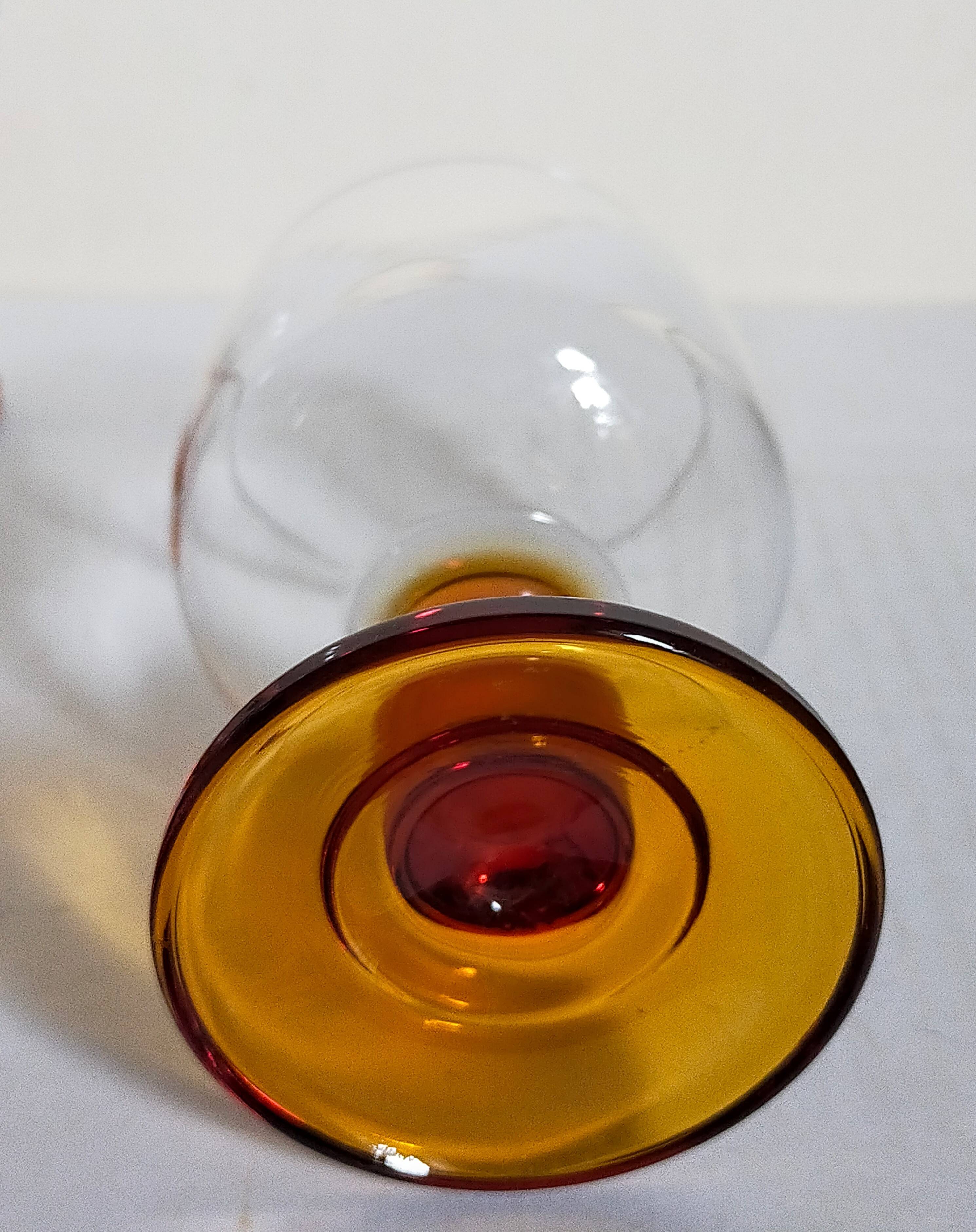 Six amber stemmed glasses from the 70s