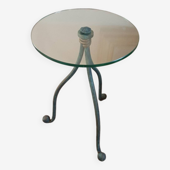 Wrought iron and glass side table pedestal table