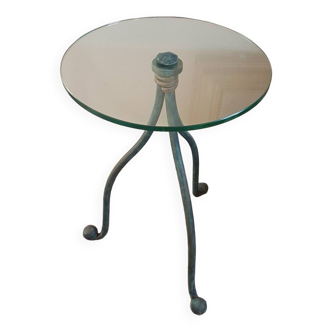 Wrought iron and glass side table pedestal table