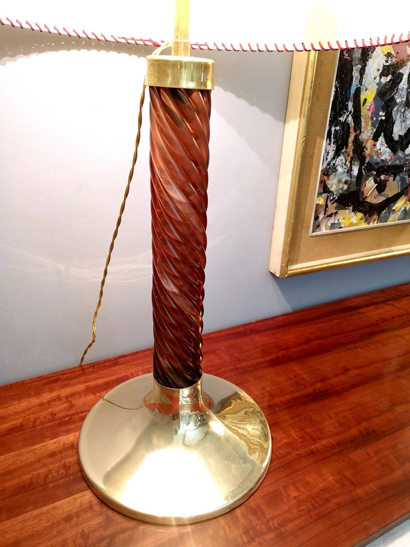 Burgundy Plexiglass and Brass Table Lamps by F. Loffredo, Italy 1980s