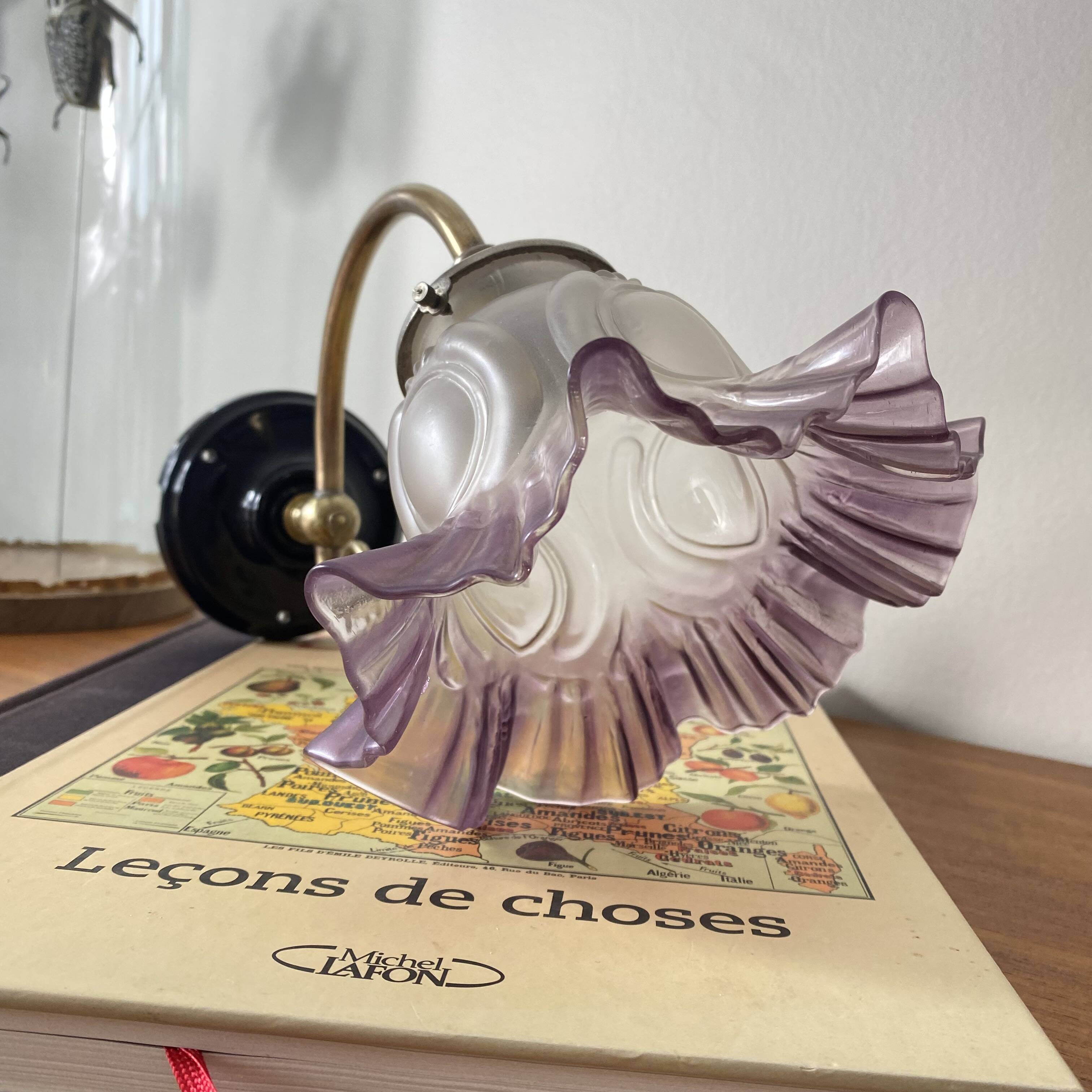 Swan neck wall light in brass with glass tulip.