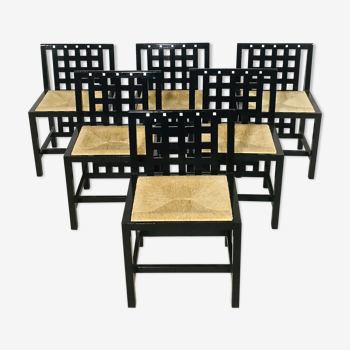 Suite of 6 chairs "Hill House" by Charles Rennie Mackintosh, Cassina edition