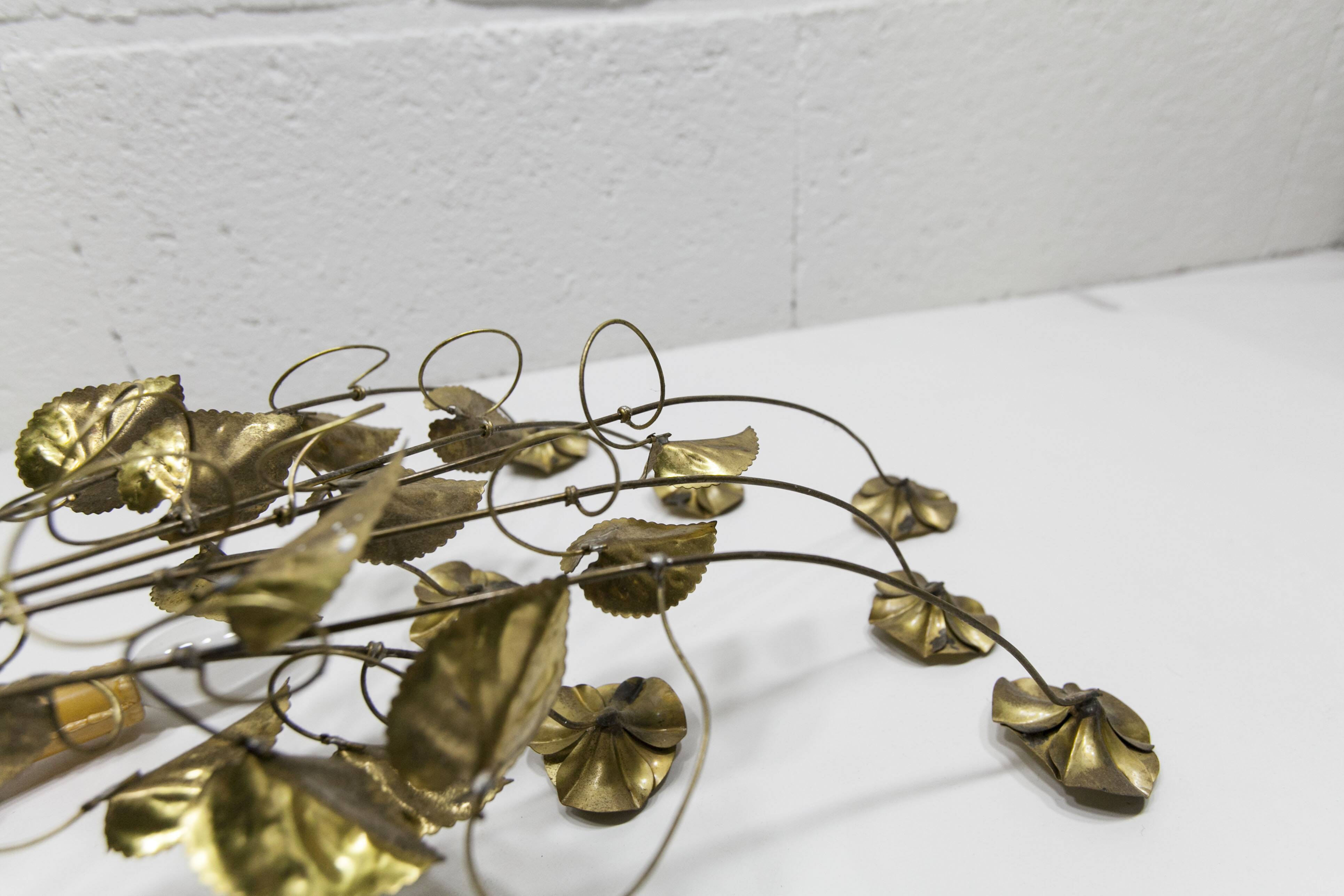Pair of double flower bouquet sconces in brass 1960