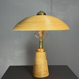 Lampe de table en rotin, bambou et laiton, Italie années 1970
