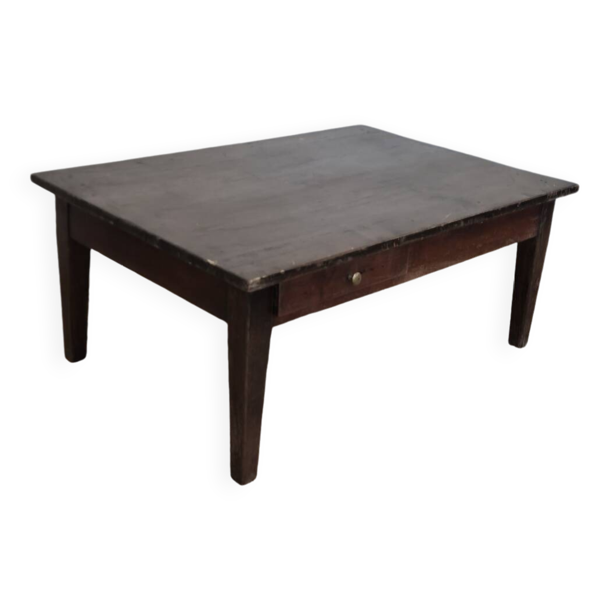 Rustic farmhouse coffee table from the 1900s with two drawers.