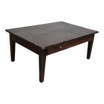Table basse de ferme rustique ancienne 1900s deux tiroirs