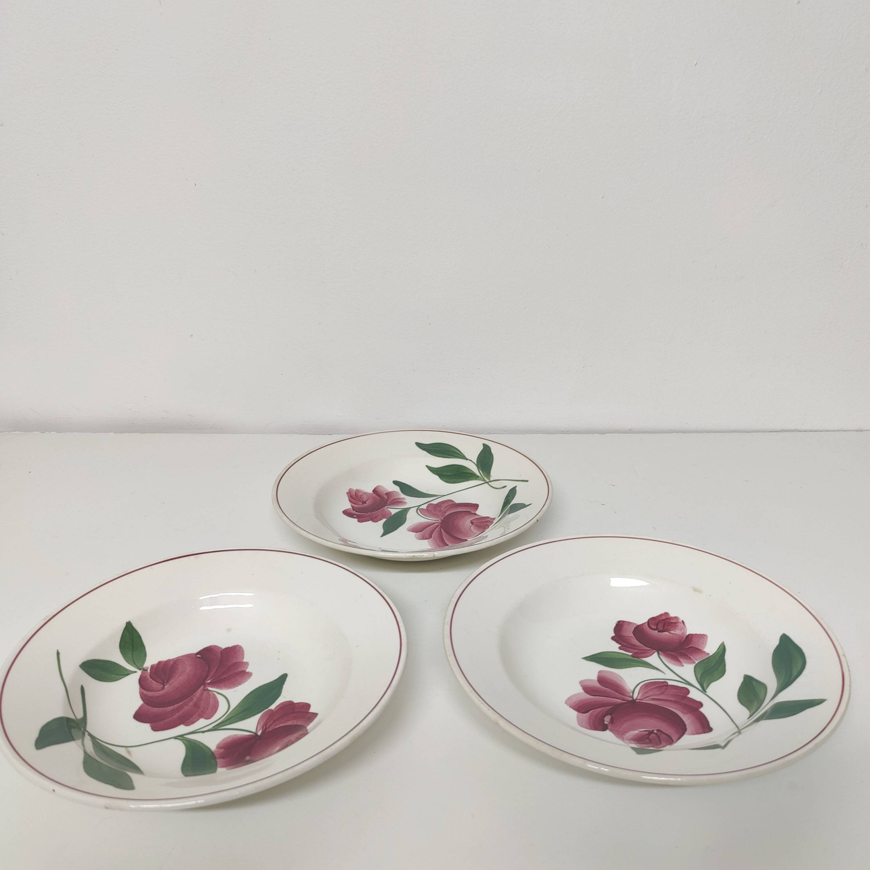 3 vintage floral soup plates Printemps Paris model Essonnes