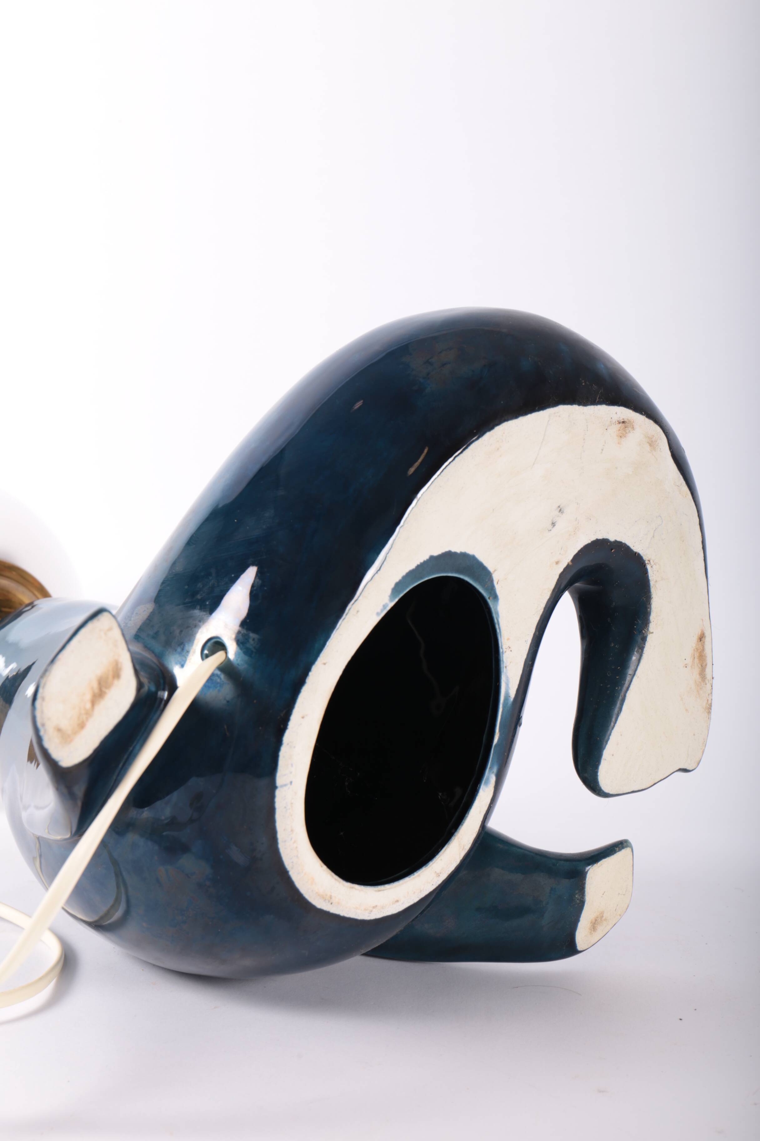 Blue ceramic sea lion lamp