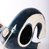 Blue ceramic sea lion lamp
