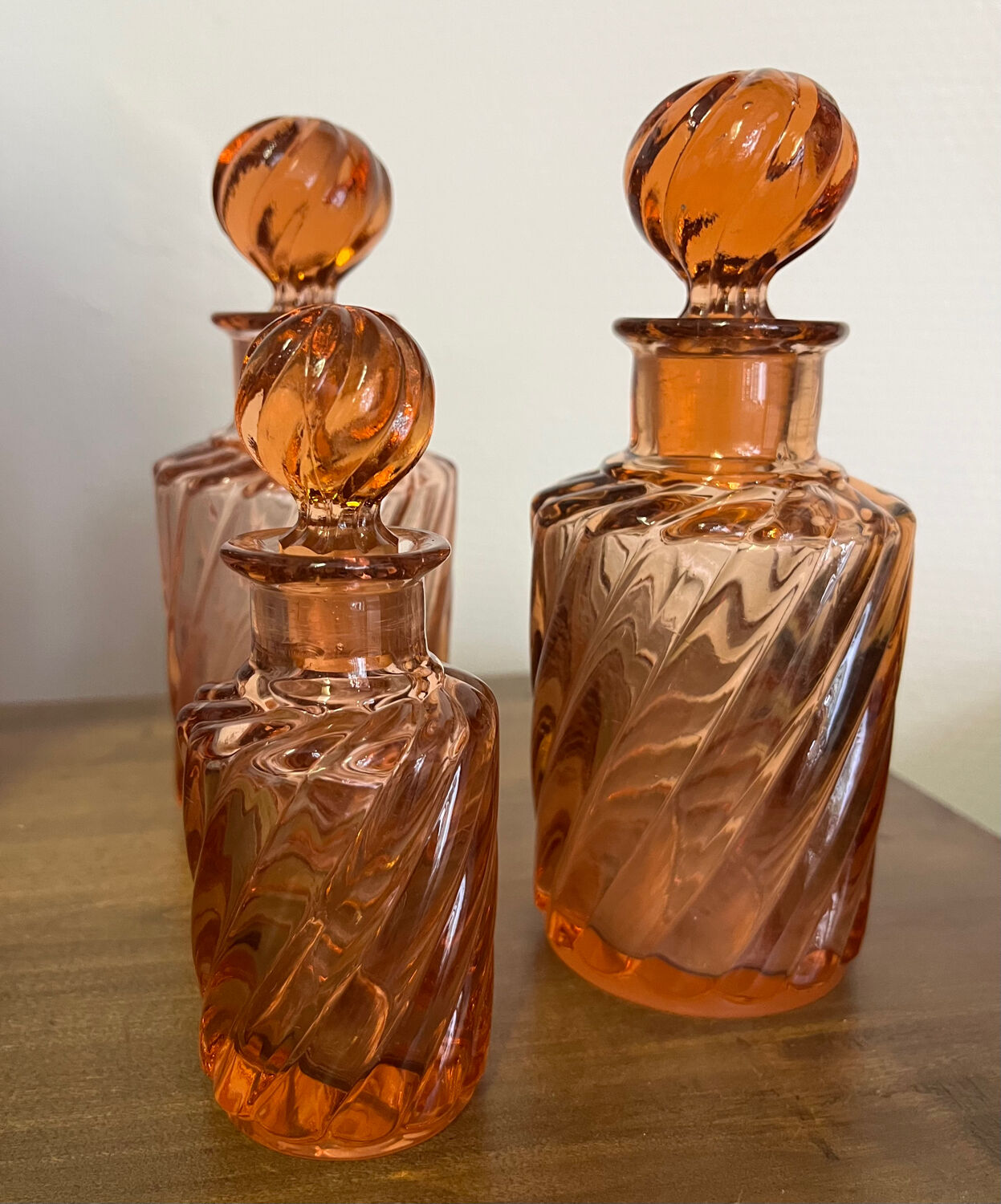 Set of 3 toilet garniture flacons from the late 19th century.