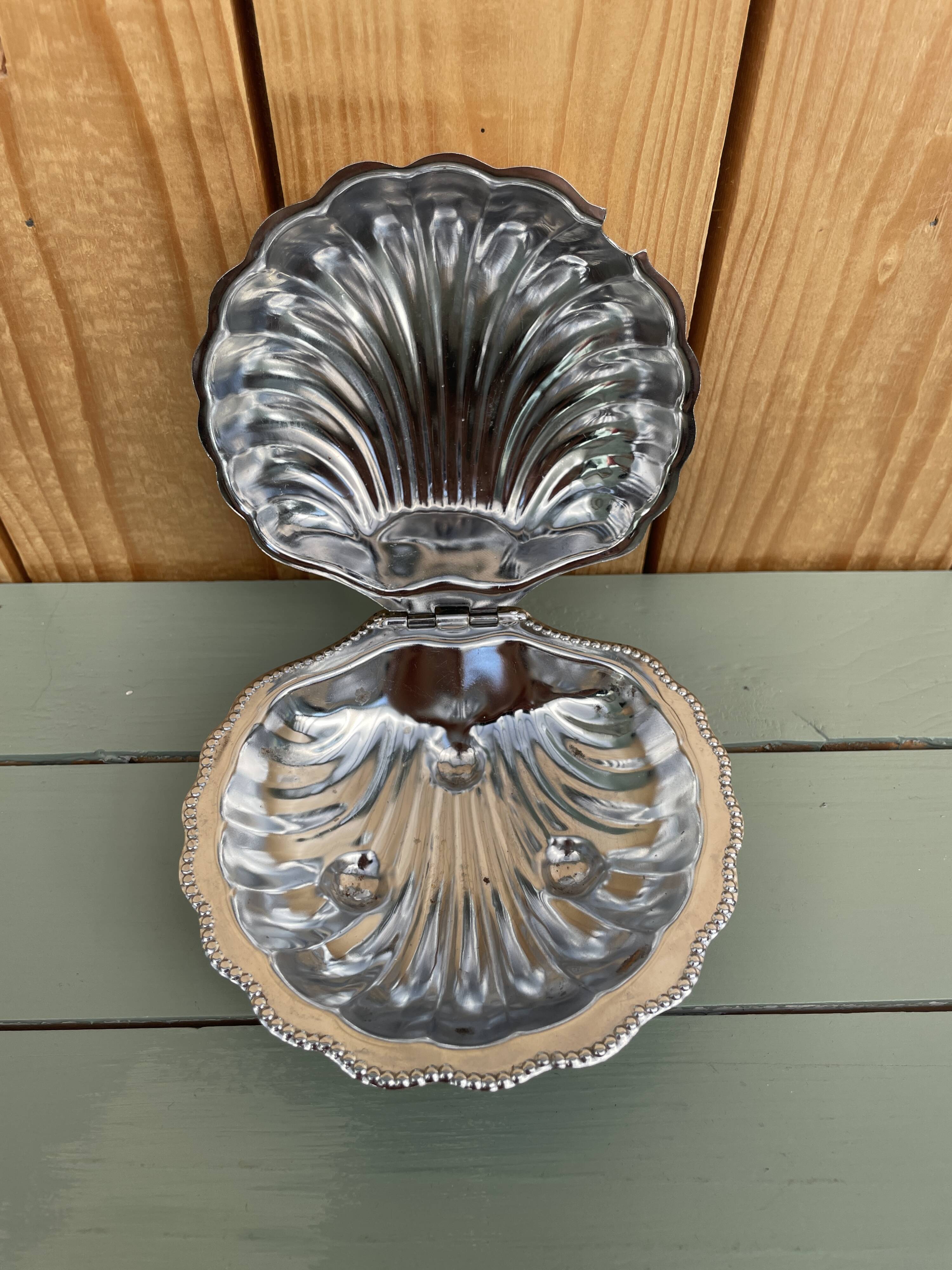 Beurrier vintage coquillage en métal argenté – élégant et original