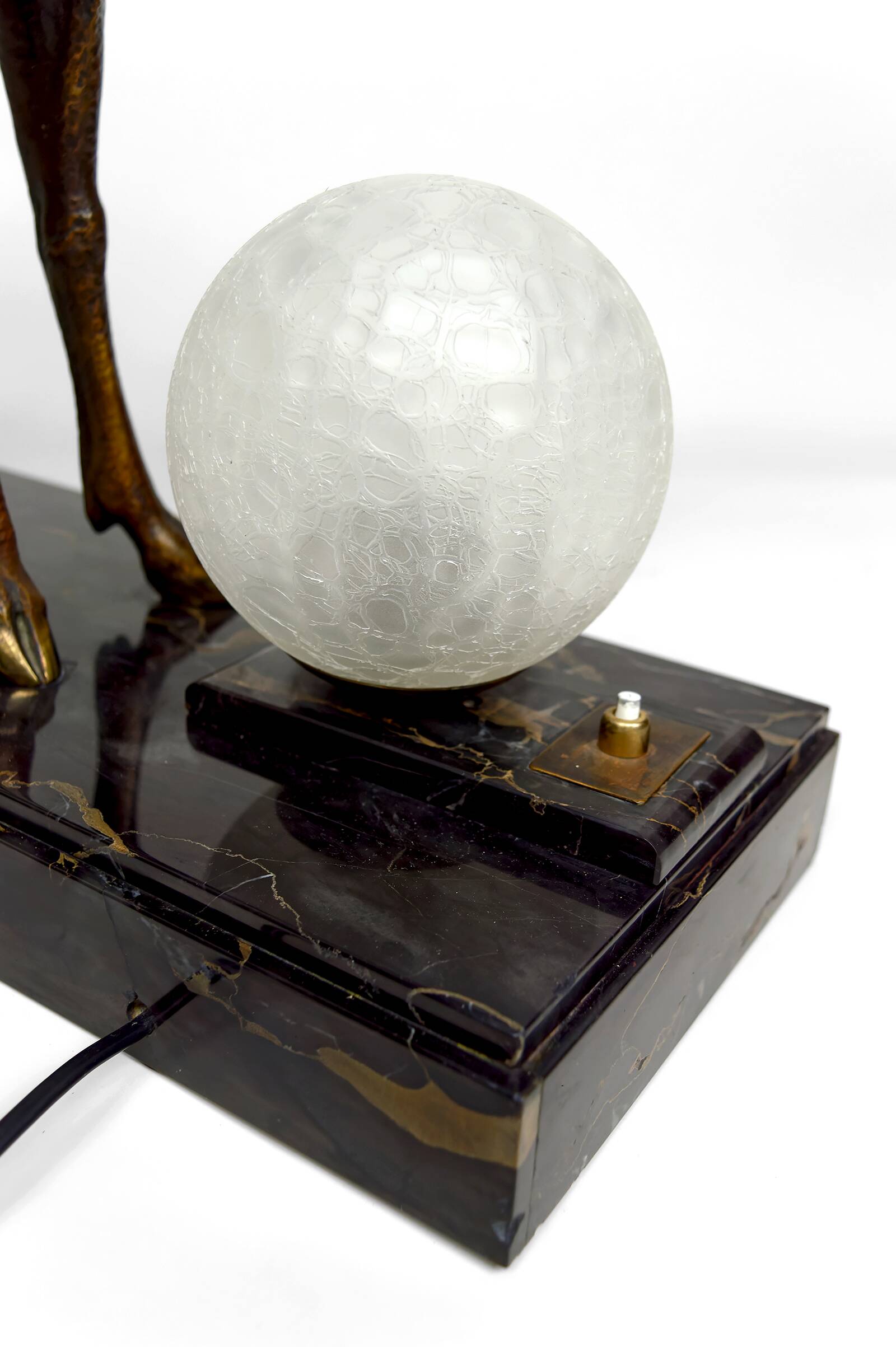 Important Bronze and Marble Sculptural Lamp, Deer, Art Deco, France