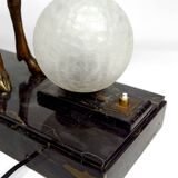 Importante Lampe Sculpturale en Bronze et Marbre, Cerf, Art Déco, France