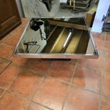 Chrome coffee table with smoked mirror top