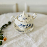 Old English porcelain sugar bowl Myott Staffordshire blue exotic birds decor