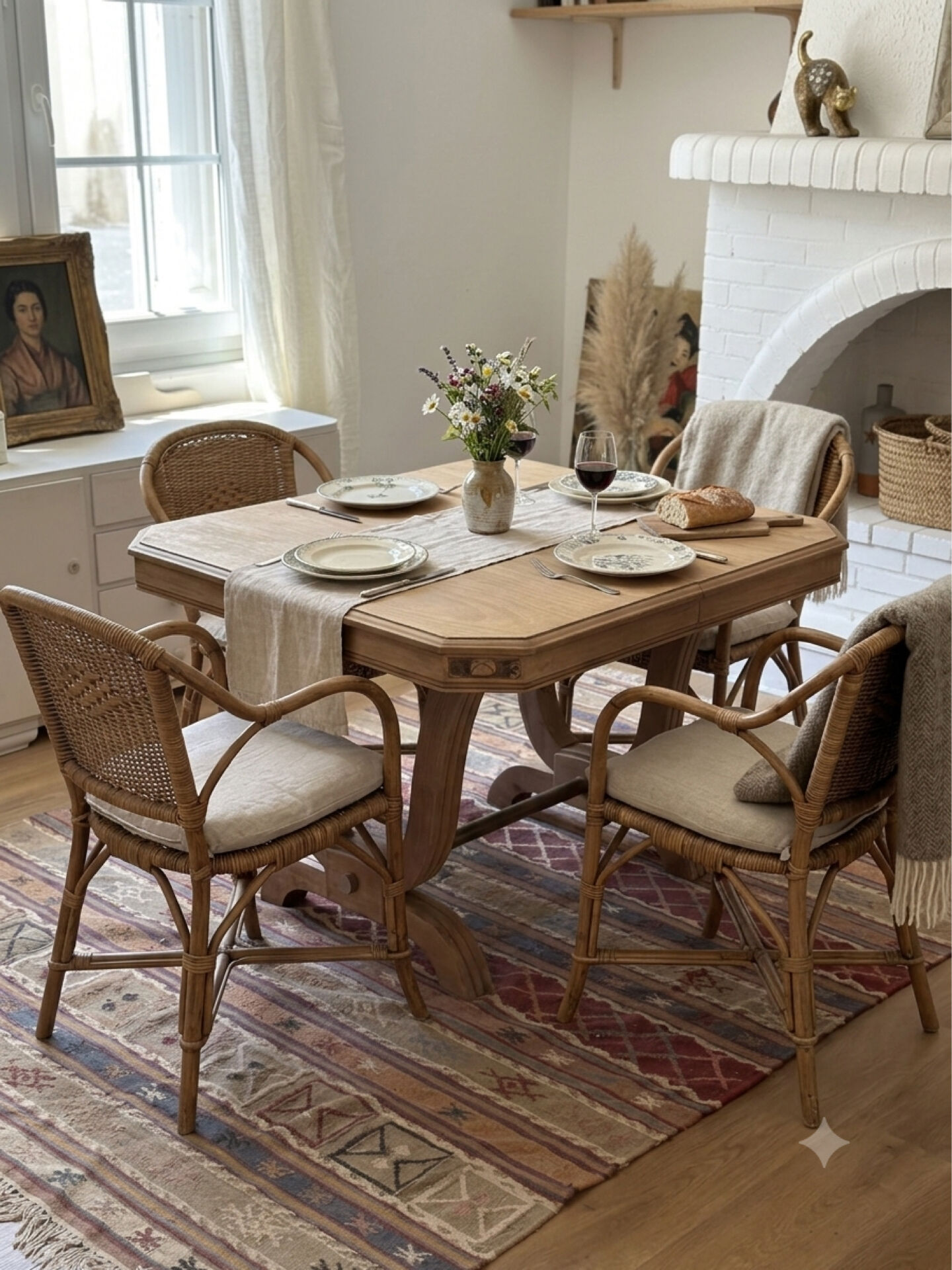 Table à manger Art Déco octogonale en chêne brut