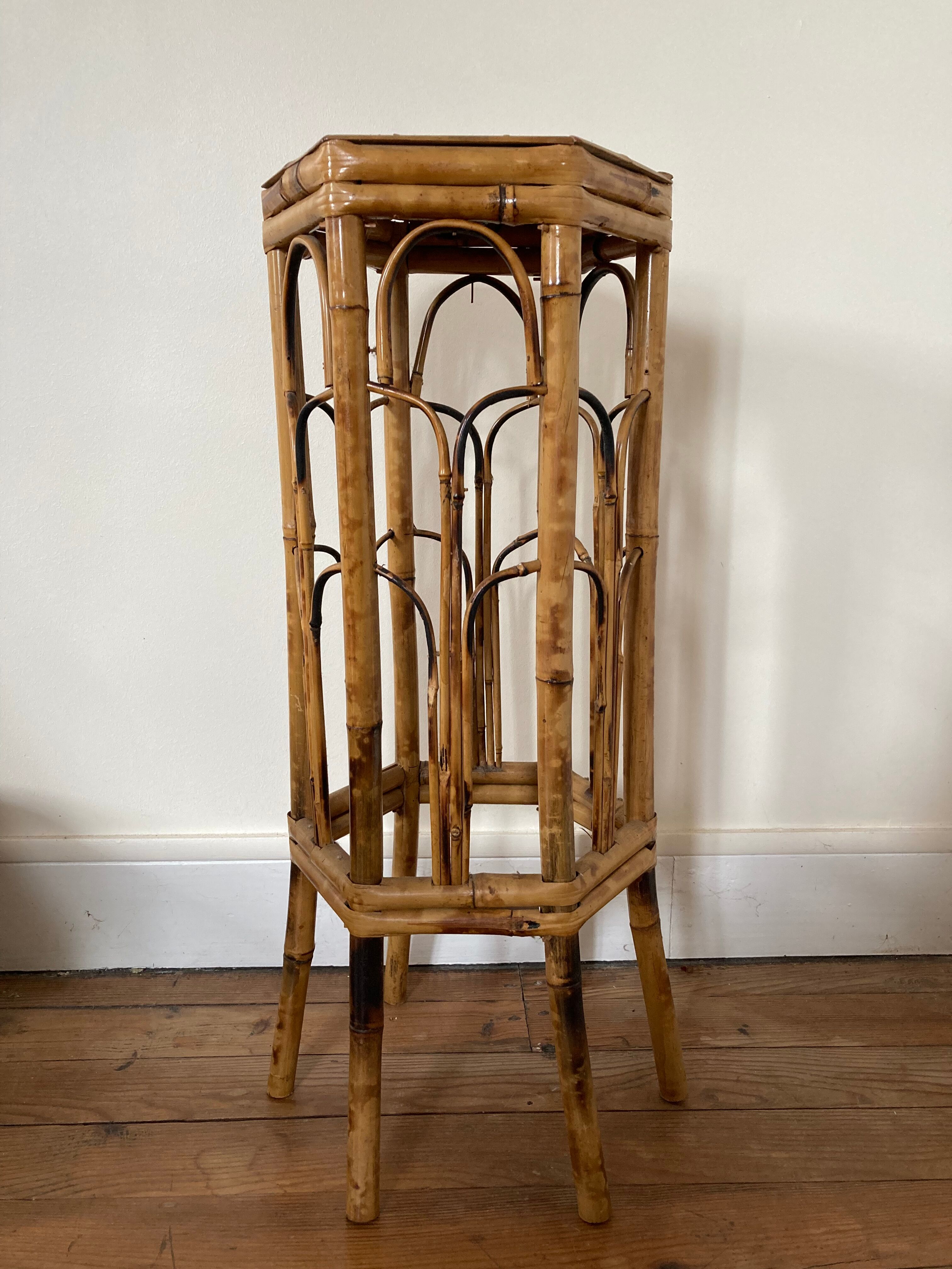 Rattan harness / bamboo console high table