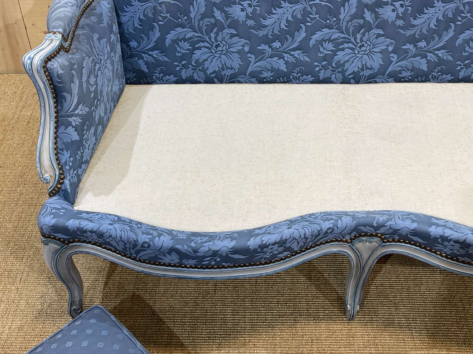 Louis XV style sofa from the 70s in beech, feather seat cushions