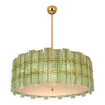 Contemporary Modern Italian Green“Tropical” Murano Glass Gold Round Chandel