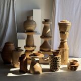 Stool, side table, end table in solid suar wood, spheres H50 D39.