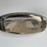 Rectangular serving dish in silver-colored metal chiseled vintage
