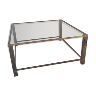 Table basse Belgo Chrome en laiton vintage années 70