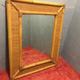 1970s mirror bamboo and rattan
