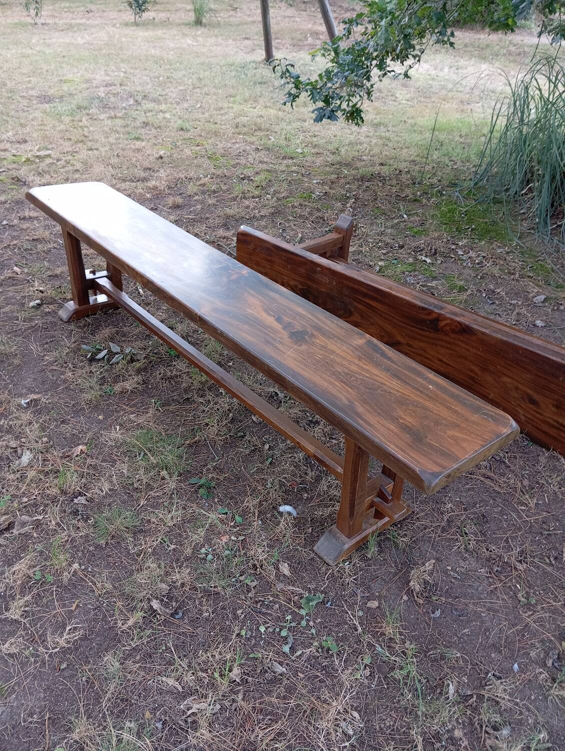 Pair of solid cherry wood farmhouse benches, 1950/60