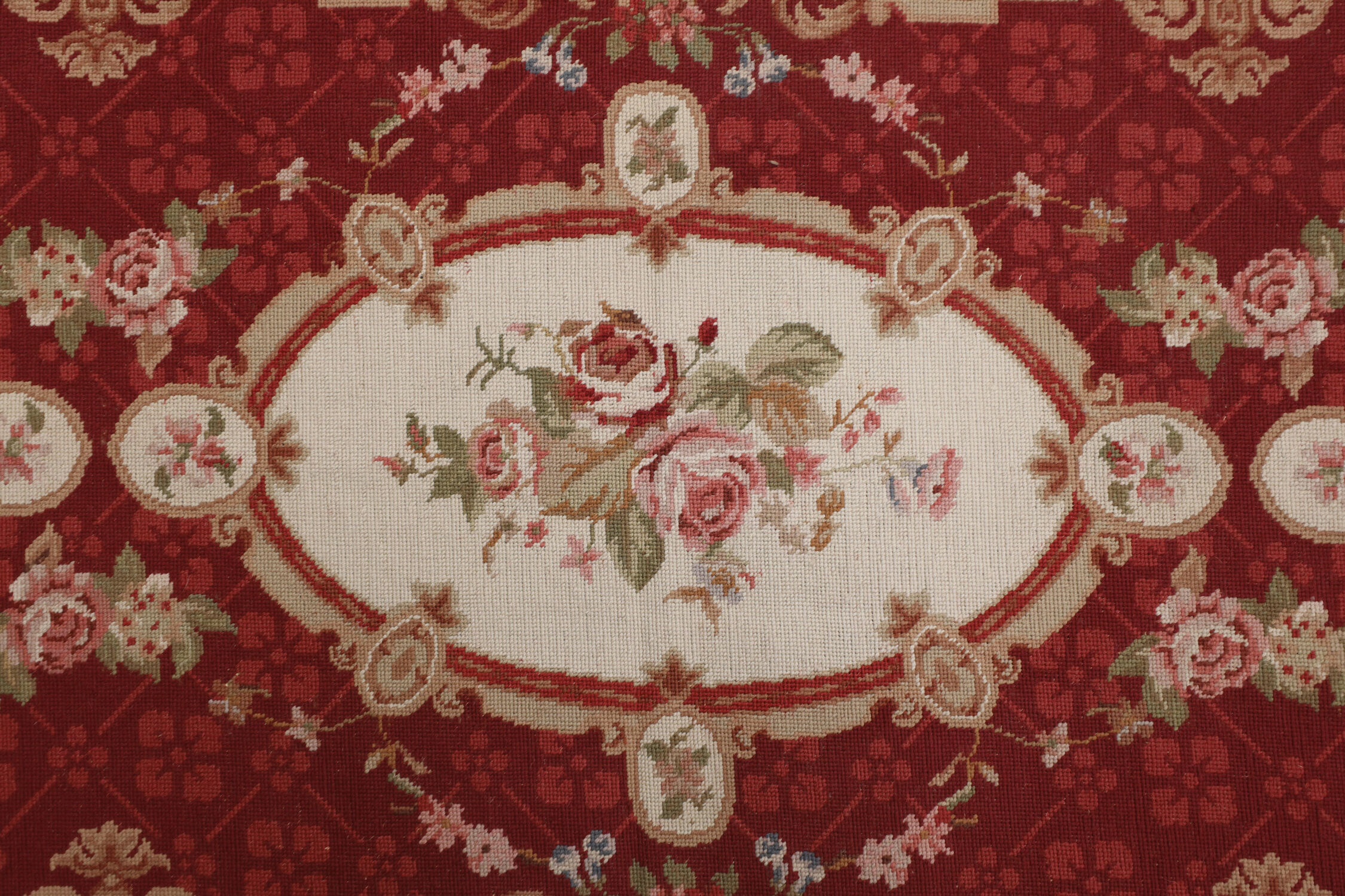 Long traditional needlepoint rug handwoven wool floral red runner rug-76x305cm