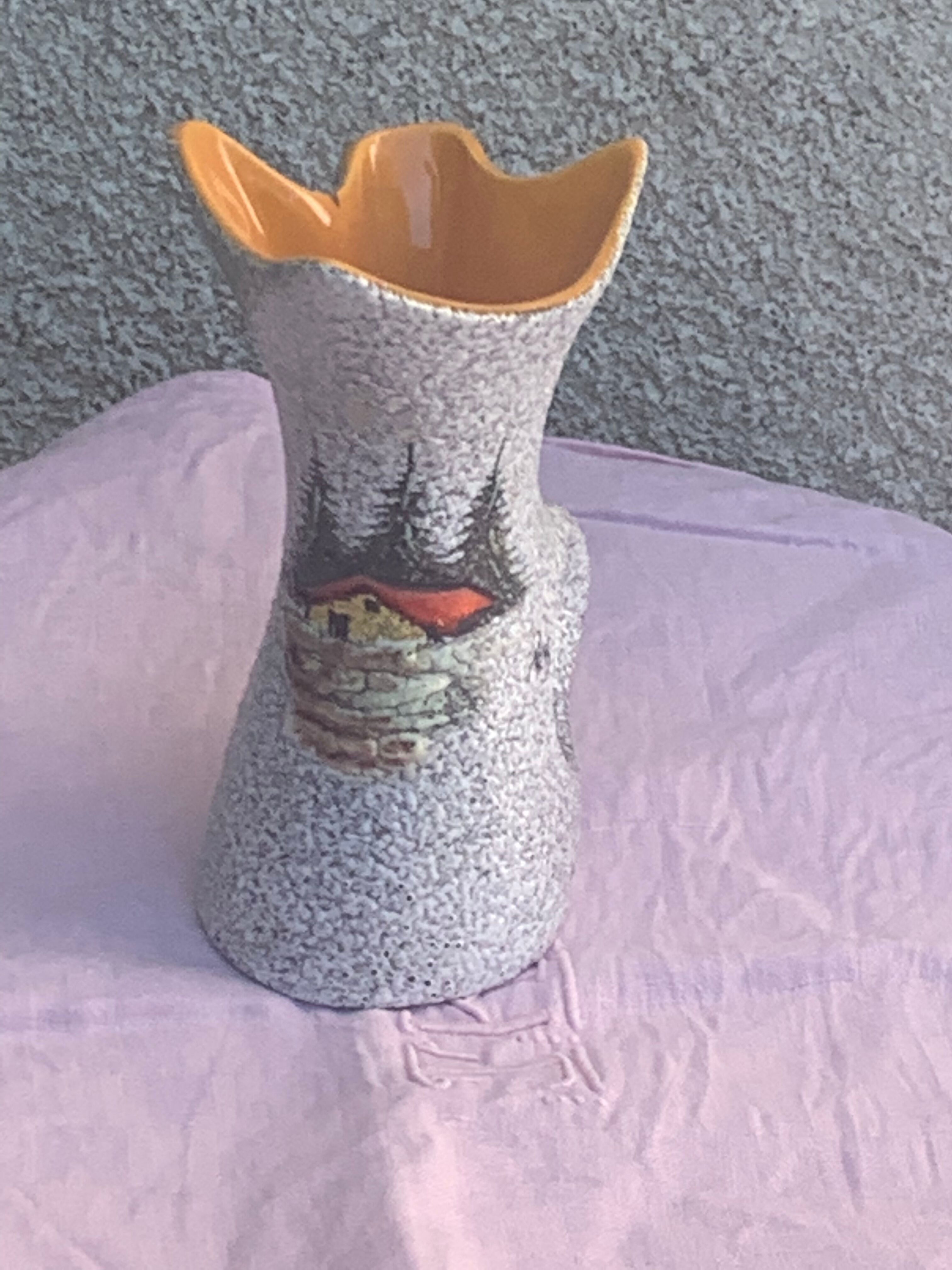 Vase tess in glazed ceramic pattern vintage and collector mountain chalet