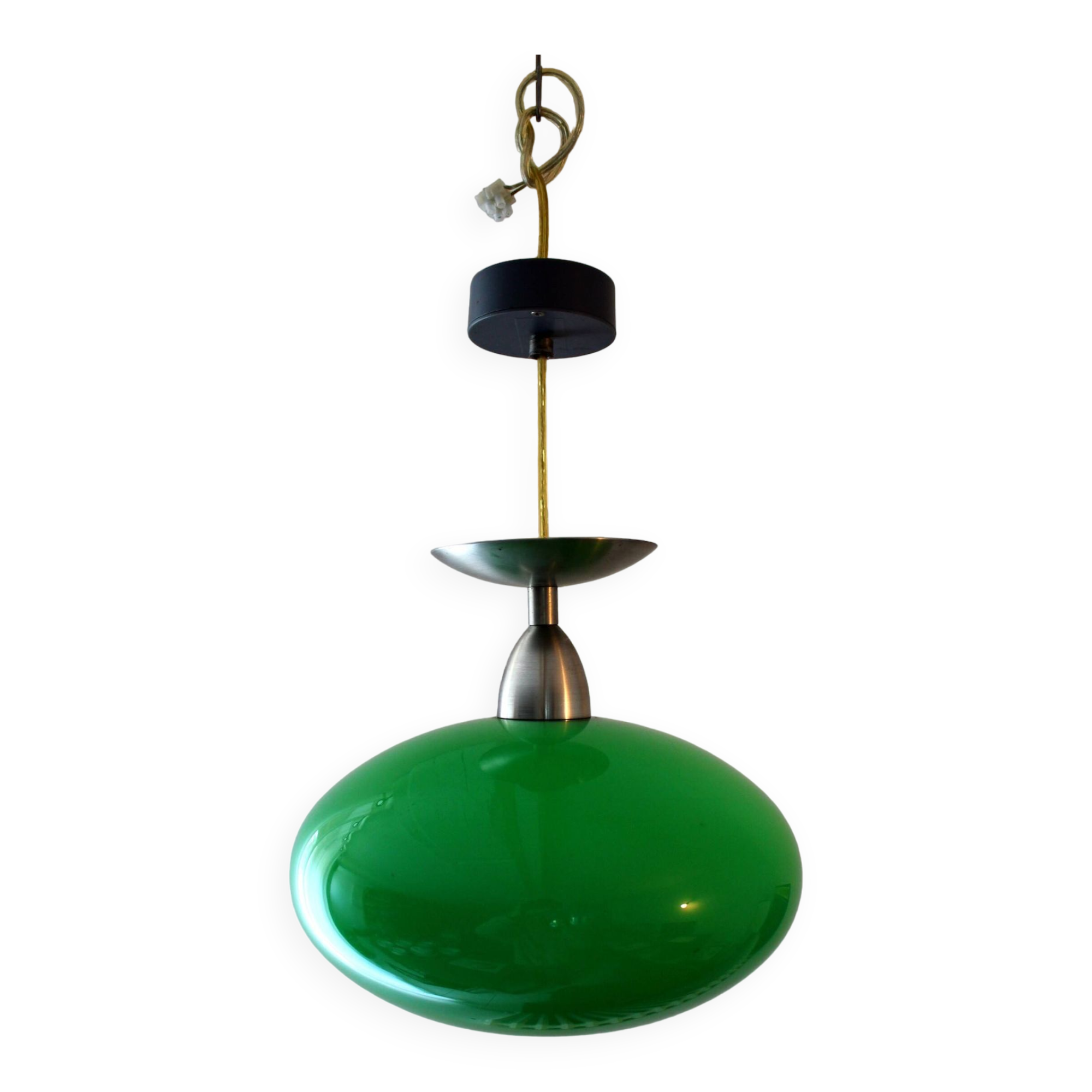 Pendant light space age green vintage metal and glass