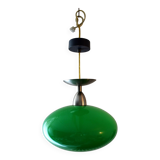 Pendant light space age green vintage metal and glass
