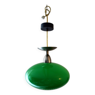 Pendant light space age green vintage metal and glass