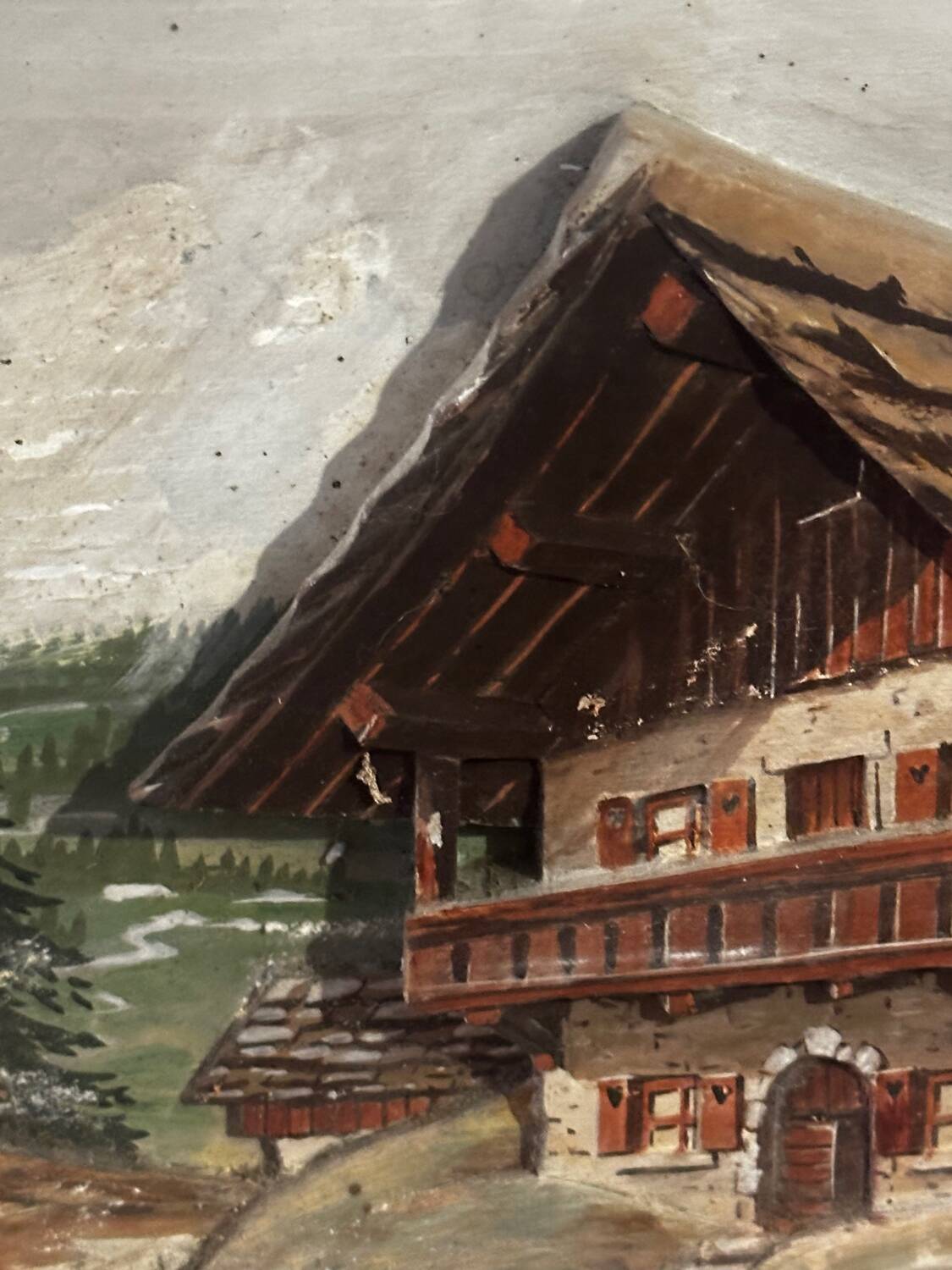 Alpine Table from the 1950s, carved and painted wood, signed by Francois Raugel - 4