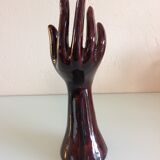 Hand baguier soliflore in brown ceramic, vintage 60/70s