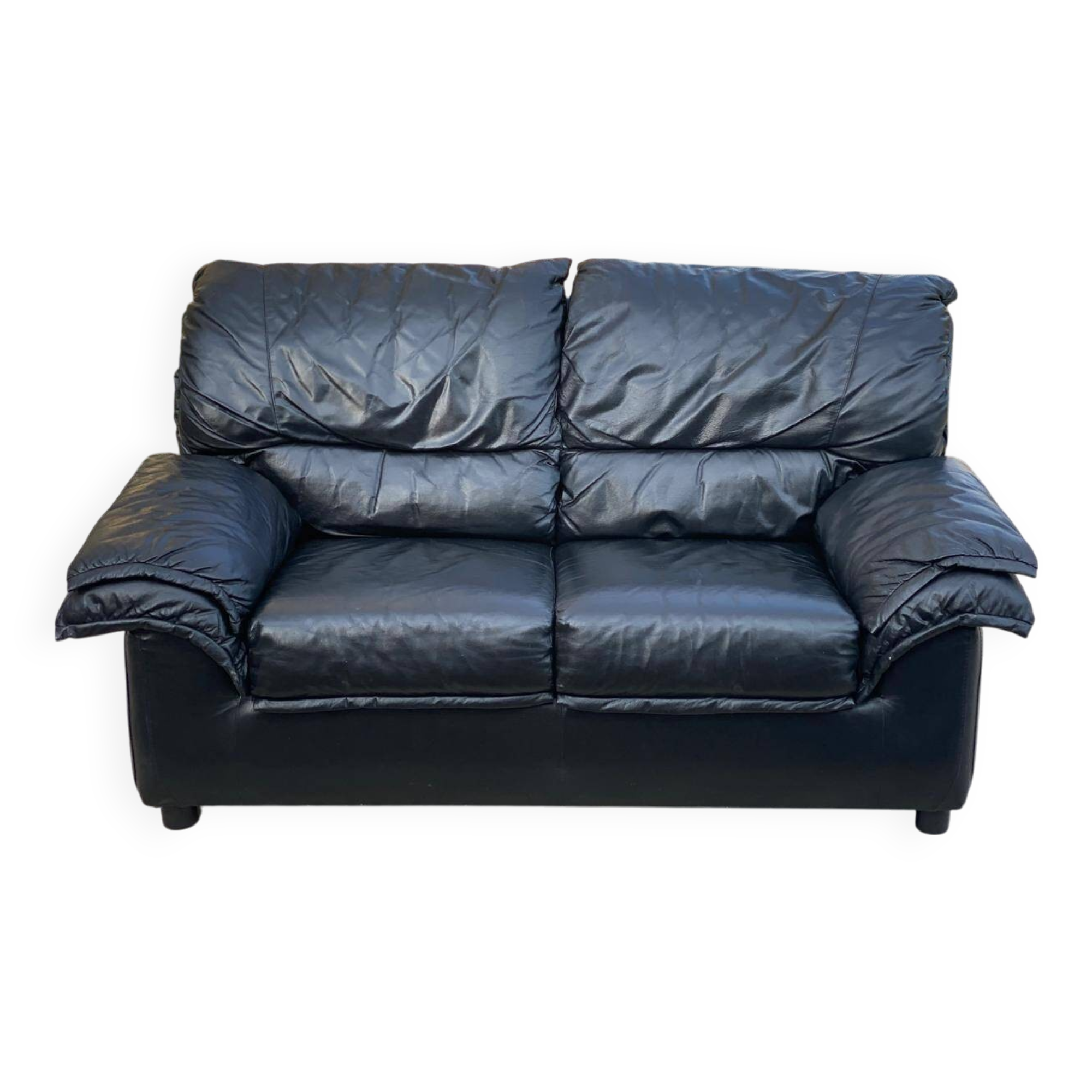 2 seater black leather convertible sofa 150cm
