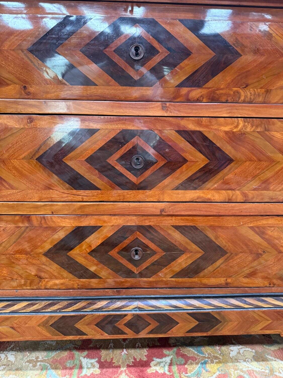 Swiss style marquetry commode – Carrara marble top