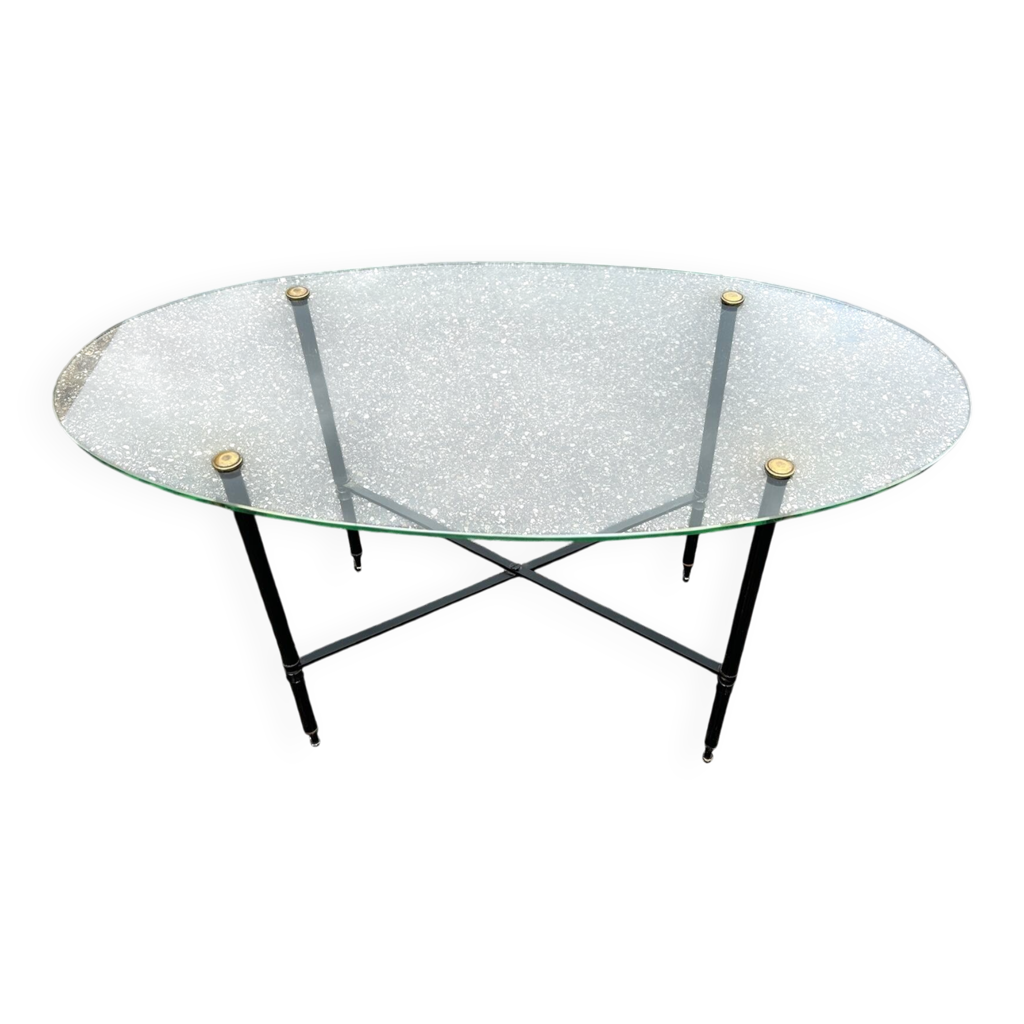 Oval glass and brass coffee table 1950