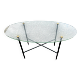 Oval glass and brass coffee table 1950